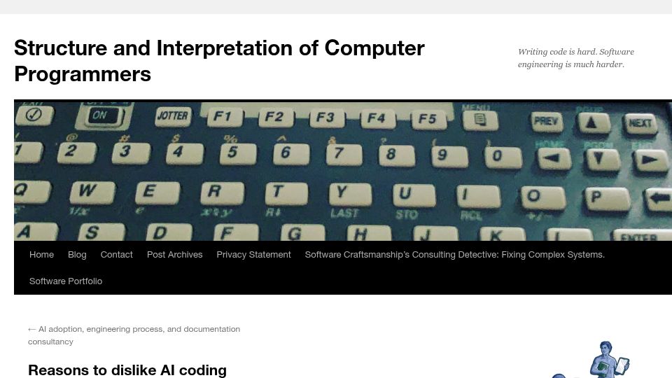 Screenshot of sicpers.info: Reasons to Dislike AI Coding