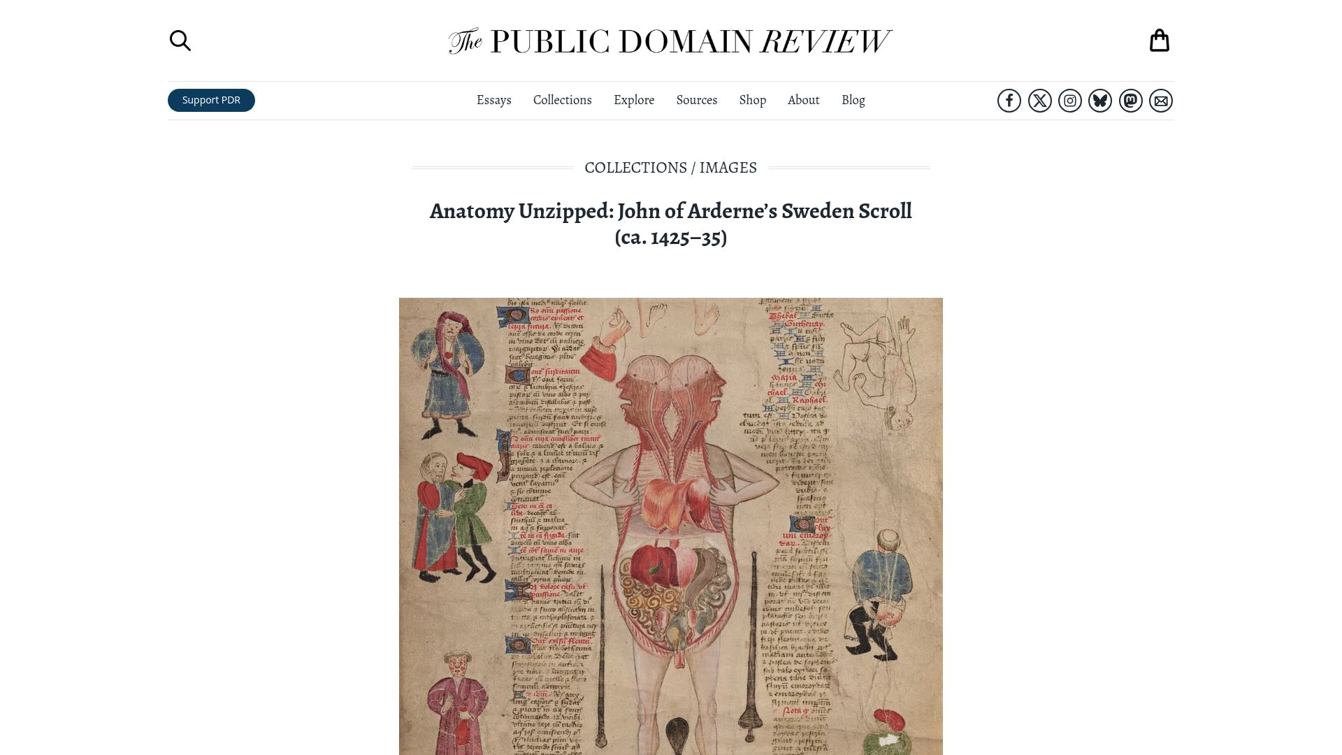 Screenshot of publicdomainreview.org: Anatomy Unzipped: John of Arderne's Sweden Scroll (Ca. 1425–35)