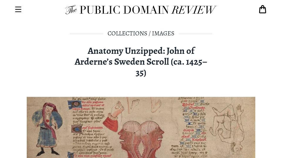 Screenshot of publicdomainreview.org: Anatomy Unzipped: John of Arderne's Sweden Scroll (Ca. 1425–35)