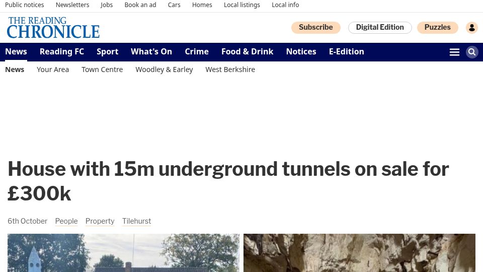 Screenshot of readingchronicle.co.uk: House with 15m underground tunnels for sale for 300k
