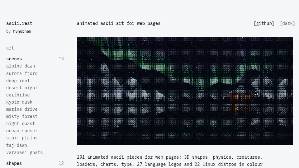 Screenshot of ascii.rest: Animated ASCII Art for Web Pages