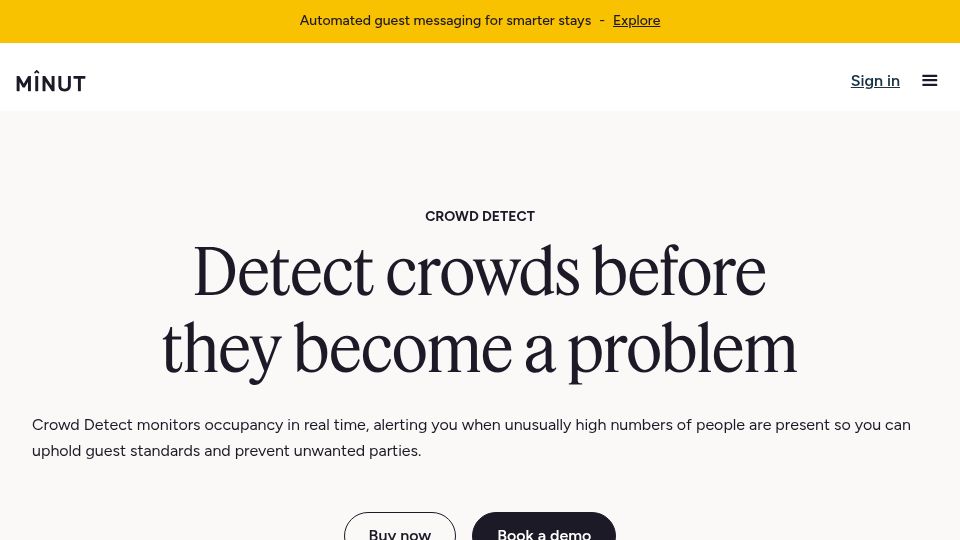 Screenshot of minut.com: Device detection and occupancy monitoring for Airbnb hosts