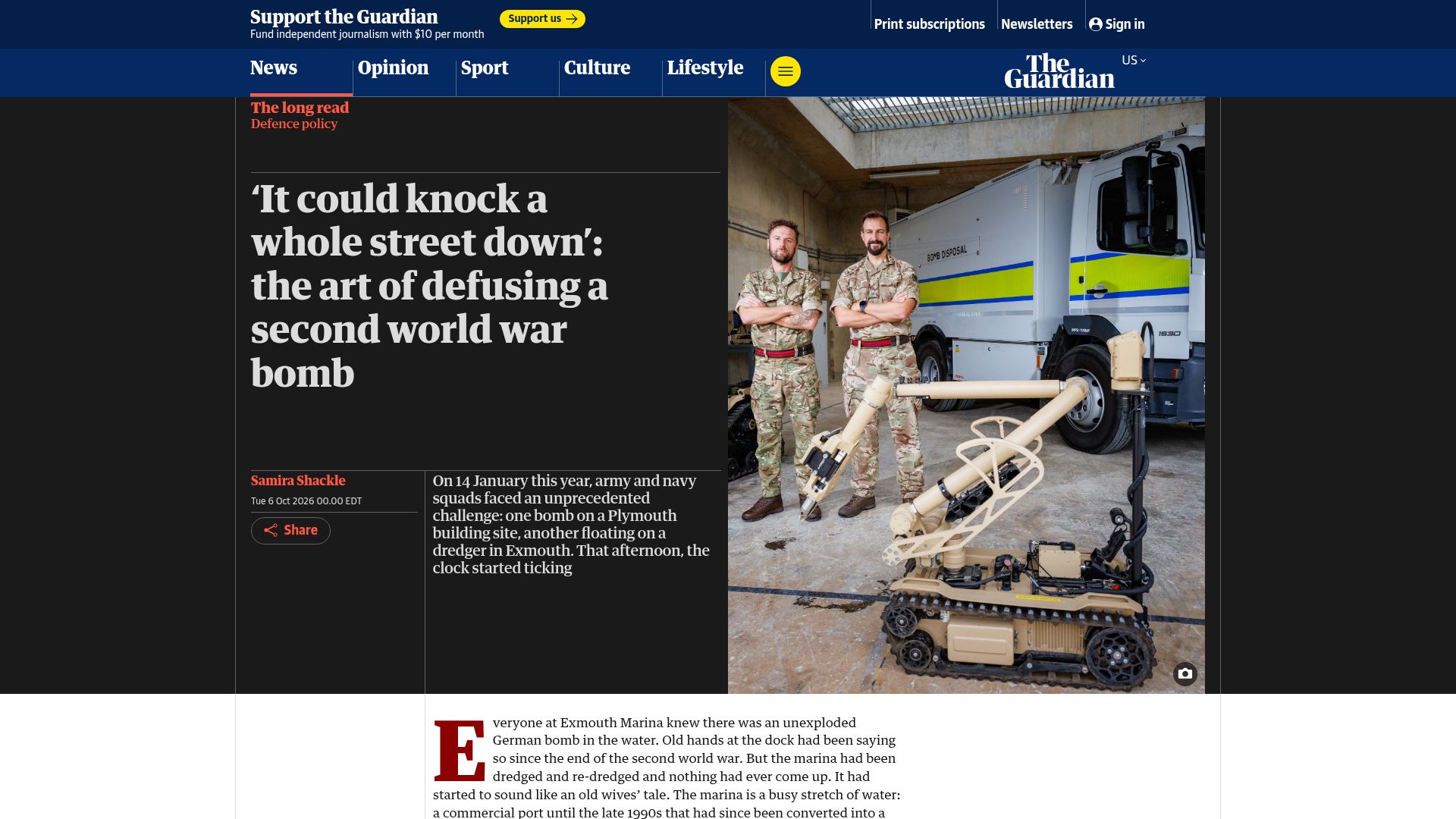 Screenshot of theguardian.com: The art of defusing a second world war bomb