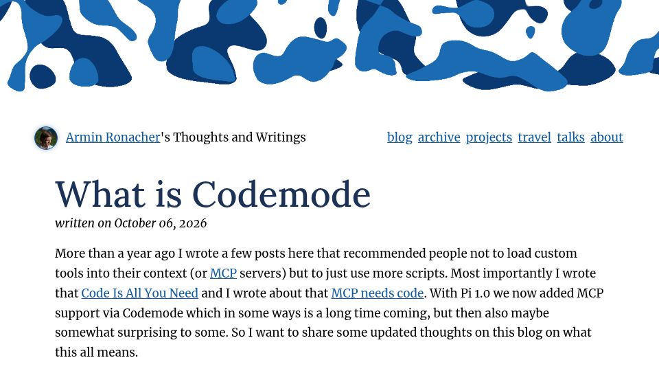 Screenshot of lucumr.pocoo.org: What is Codemode