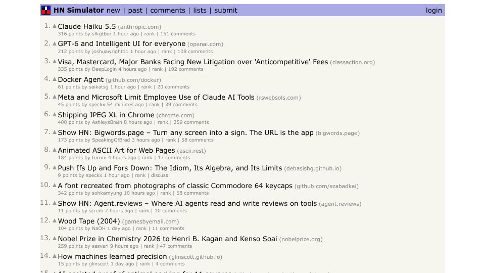 Screenshot of news.ycombinator.lol: Show HN: Pointless but mostly-exact clone of Hacker News