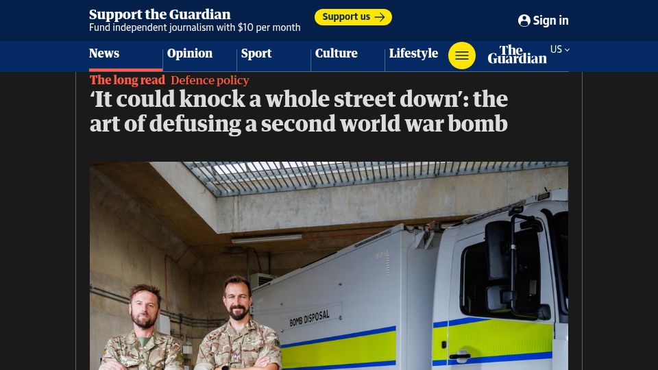 Screenshot of theguardian.com: The art of defusing a second world war bomb