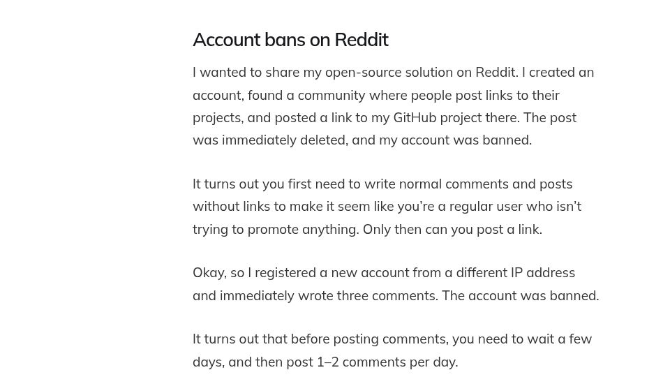 Screenshot of orchidfiles.com: Account bans on Reddit