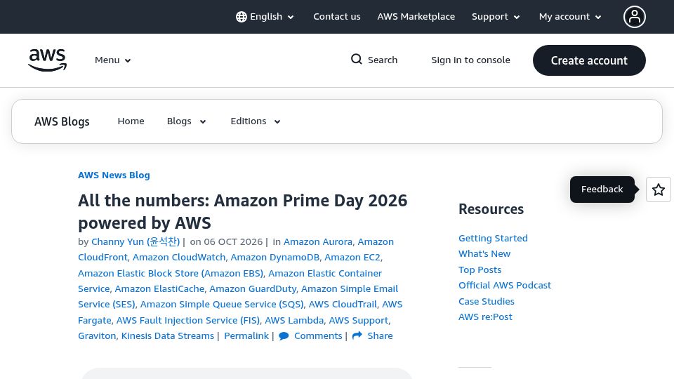 Screenshot of aws.amazon.com: All the numbers: Amazon Prime Day 2026 powered by AWS