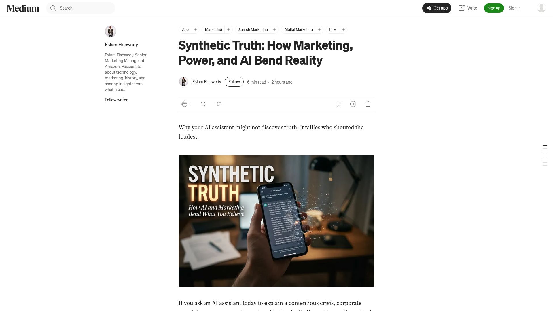 Screenshot of medium.com: LLMs and Data Poisoning Are Weaponized to Manufacture Consensus
