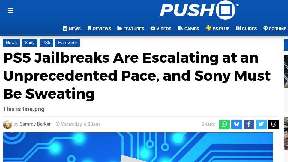 Screenshot of pushsquare.com: PS5 Jailbreaks Are Escalating at an Unprecedented Pace