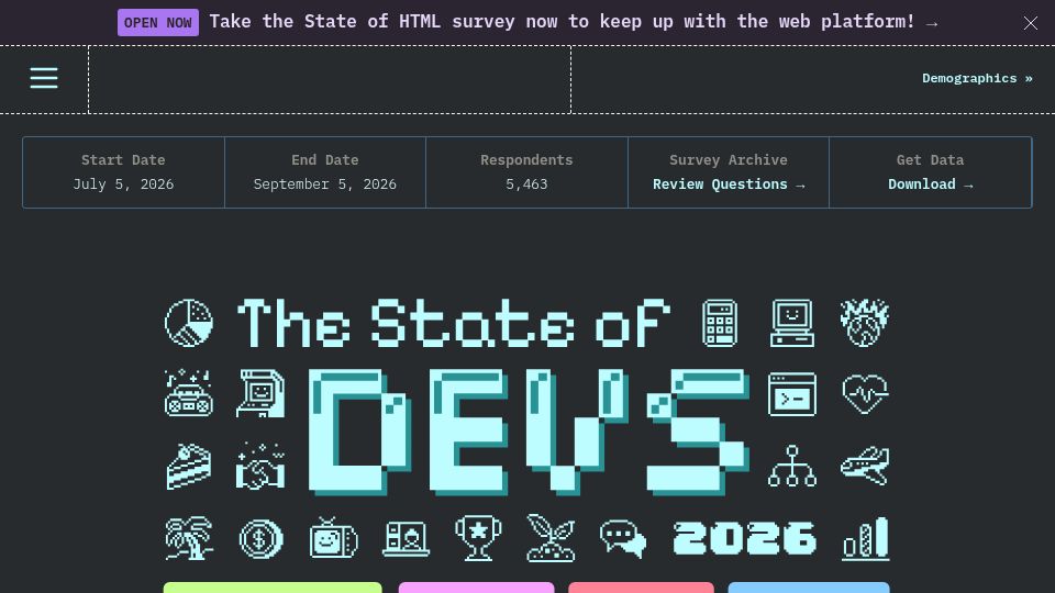 Screenshot of 2026.stateofdevs.com: State of Devs 2026