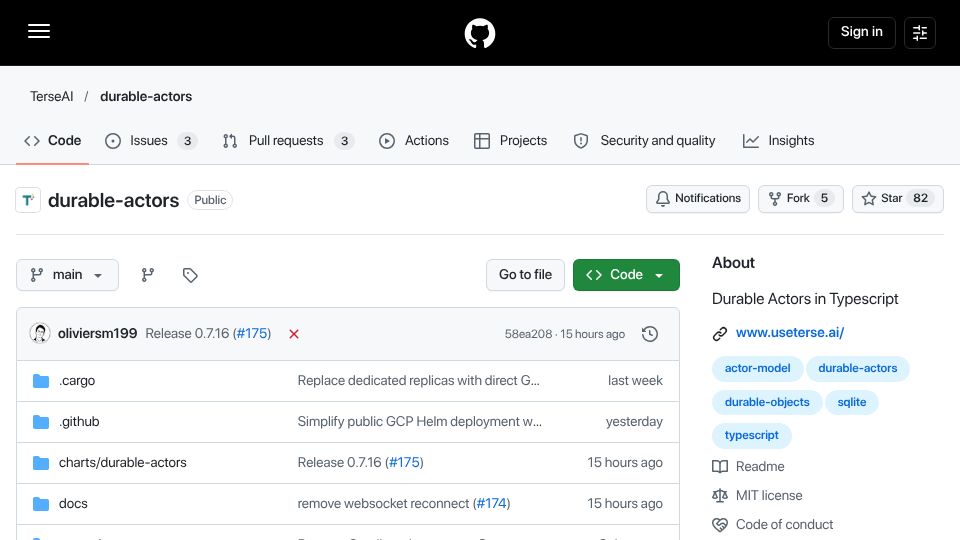 Screenshot of github.com: Show HN: Durable Actors – OSS Durable Objects with configurable compute