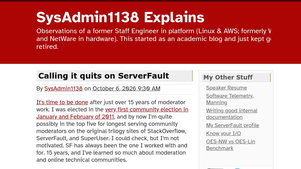 Screenshot of sysadmin1138.net: Calling It Quits on ServerFault