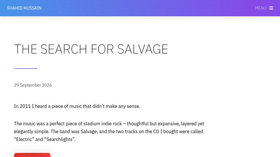 Screenshot of shahidhussain.com: 15-year search for a band that charted once and vanished