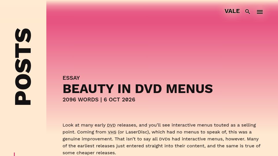 Screenshot of vale.rocks: Beauty in DVD Menus