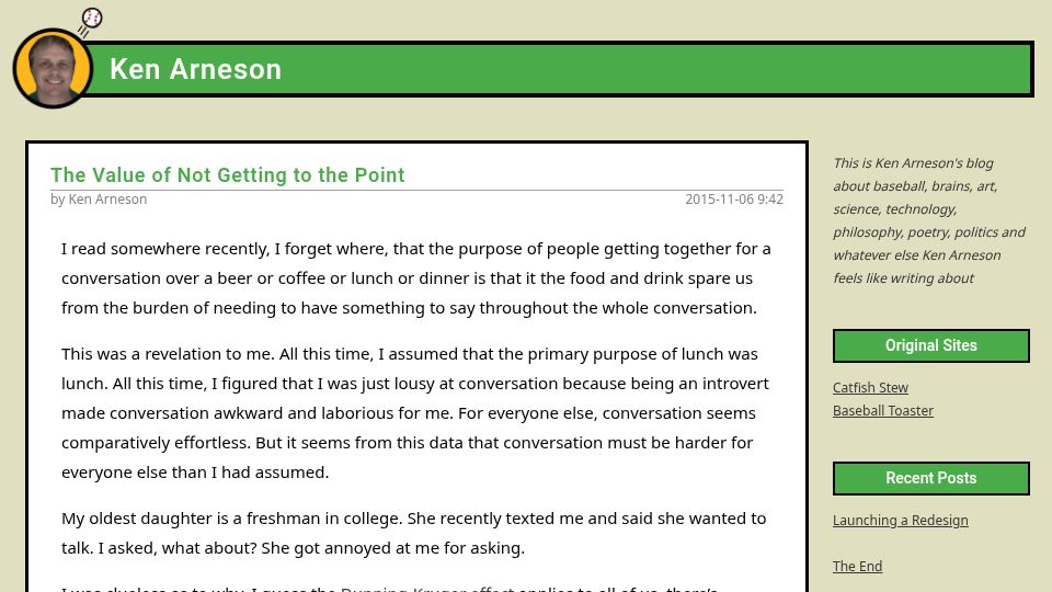 Screenshot of ken.arneson.name: The value of not getting to the point (2015)