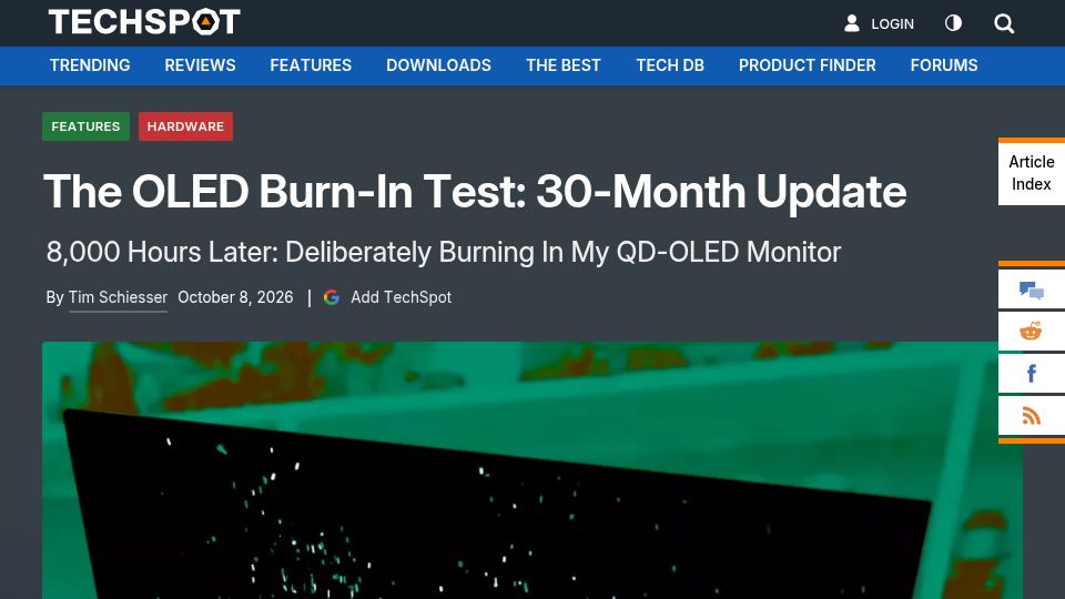 Screenshot of techspot.com: OLED burn-in test: 30-month update
