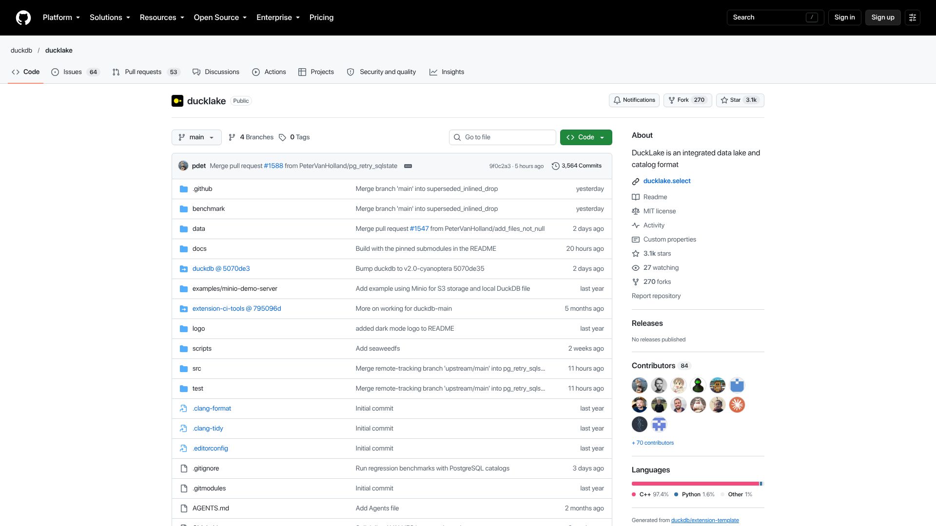 Screenshot of github.com: DuckDB Ducklake