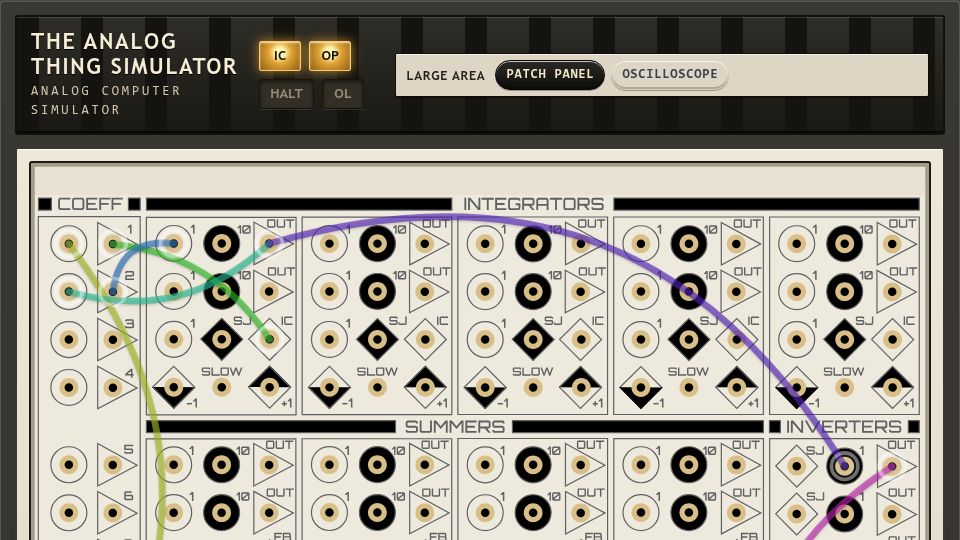 Screenshot of pavel-krivanek.github.io: Analog Computer Simulator in the Browser