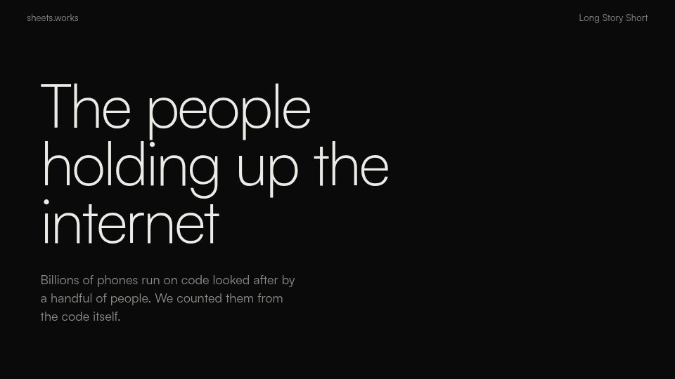 Screenshot of sheets.works: The people holding up the internet