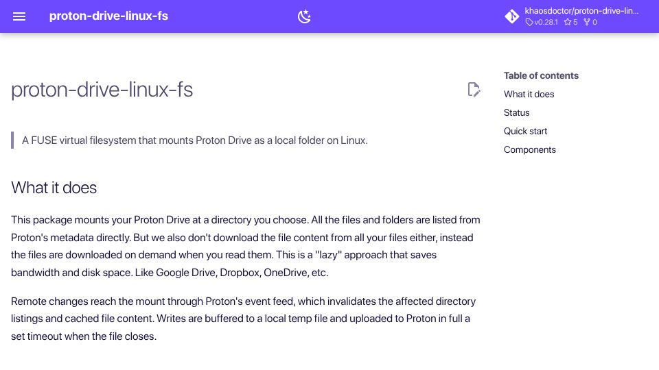 Screenshot of oss.lsantos.dev: Show HN: Proton Drive for Linux