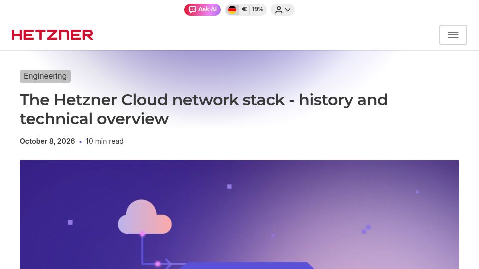 Screenshot of hetzner.com: The Hetzner Cloud network stack – history and technical overview