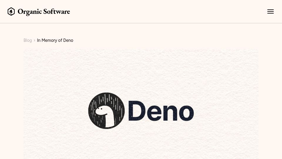 Screenshot of orgsoft.org: In Memory of Deno