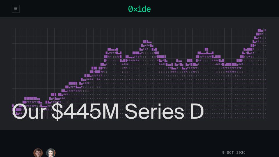 Screenshot of oxide.computer: Our $445M Series D