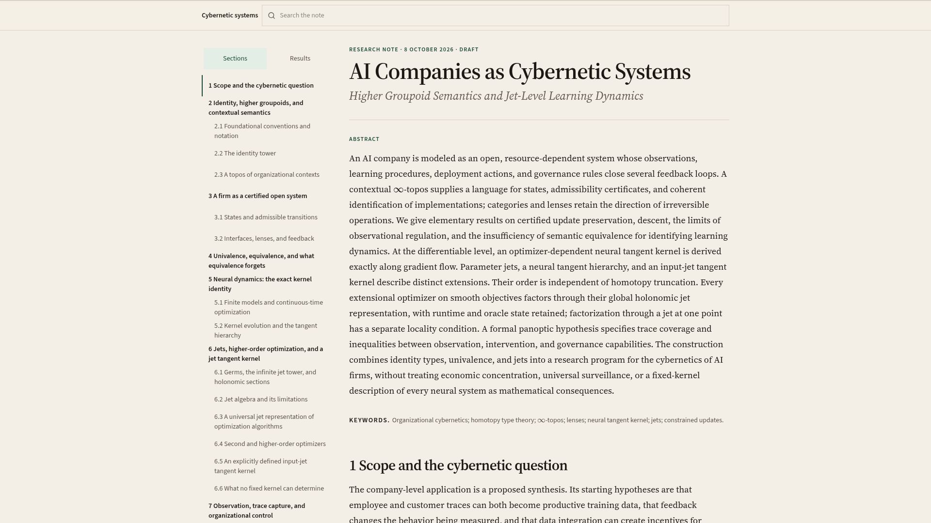 Screenshot of ai-cybernetics.grok.me: Cybernetics of AI Companies