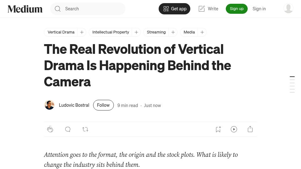 Screenshot of medium.com: The Revolution of Vertical Drama Is Happening Behind the Camera