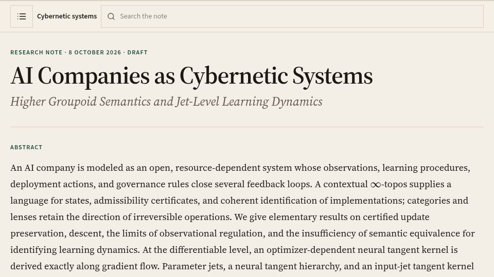 Screenshot of ai-cybernetics.grok.me: Cybernetics of AI Companies