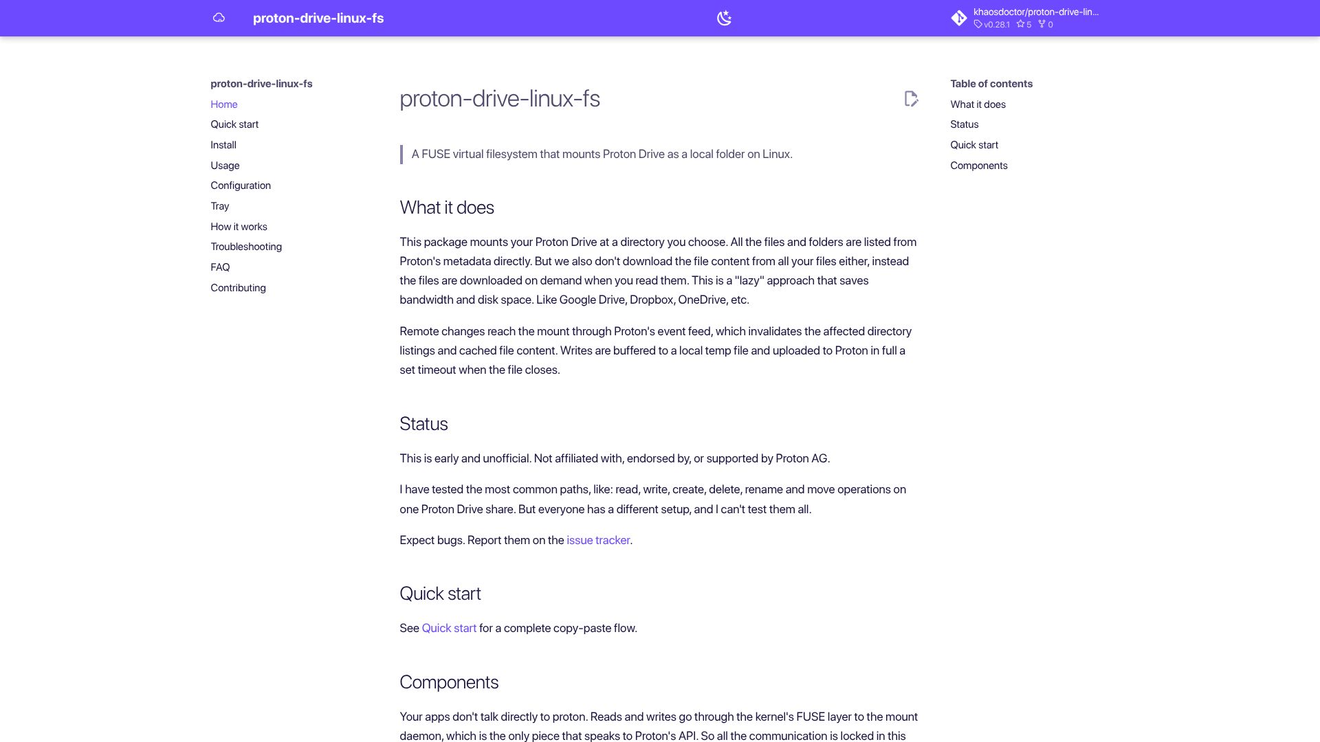 Screenshot of oss.lsantos.dev: Show HN: Proton Drive for Linux