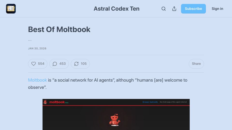 Screenshot of astralcodexten.com: Best of Moltbook