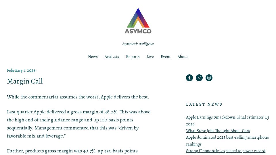 Screenshot of asymco.com: Margin Call