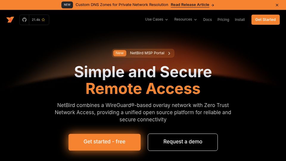 Screenshot of netbird.io: Netbird – Open Source Zero Trust Networking