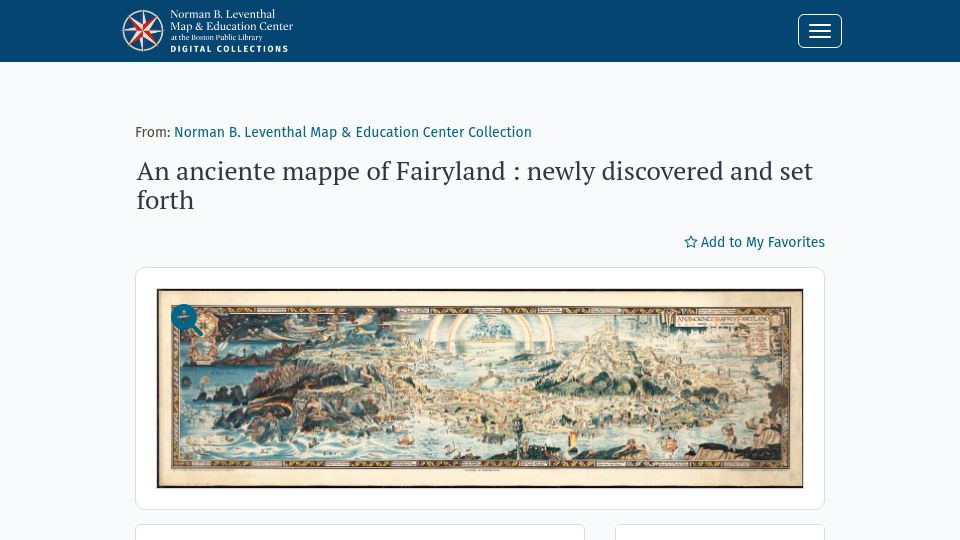 Screenshot of collections.leventhalmap.org: Anciente map of Fairyland. Places from nursery rhymes, fairy tales etc.