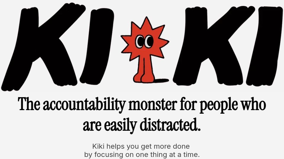 Screenshot of kiki.computer: Kiki – The accountability monster for people who are easily distracted