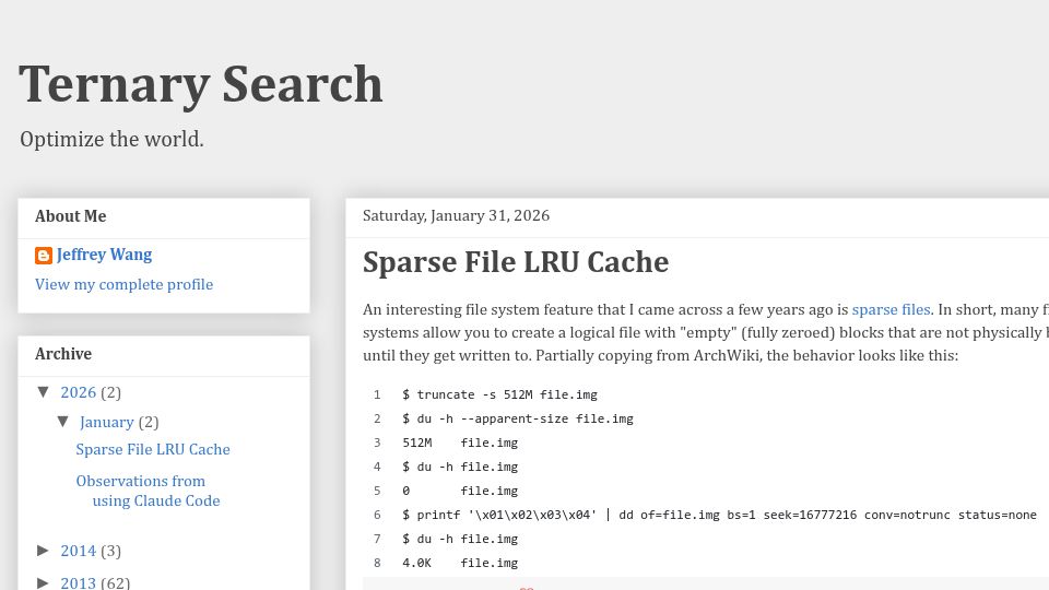 Screenshot of ternarysearch.blogspot.com: Sparse File LRU Cache