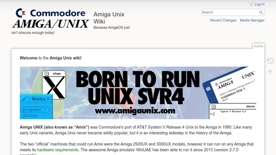 Screenshot of amigaunix.com: Amiga Unix (Amix)