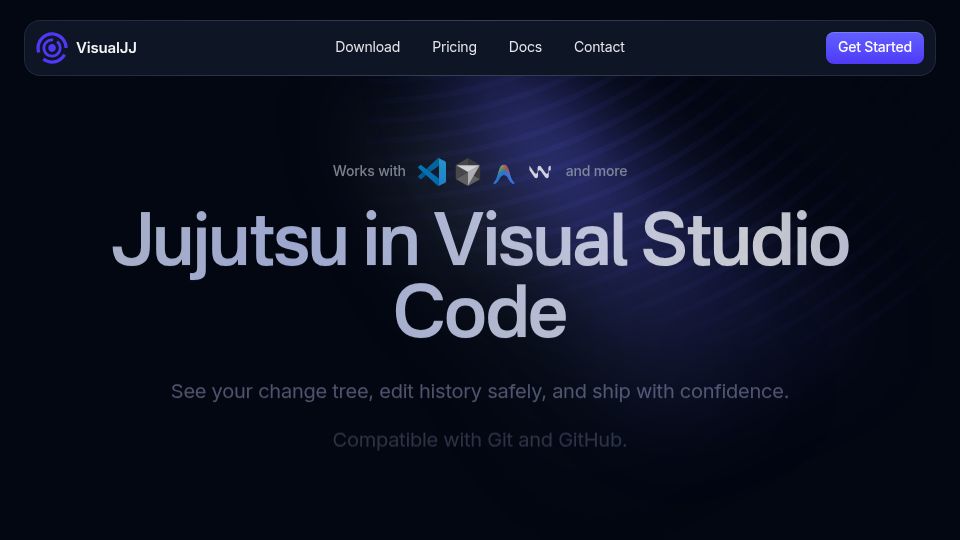 Screenshot of visualjj.com: VisualJJ – Jujutsu in Visual Studio Code