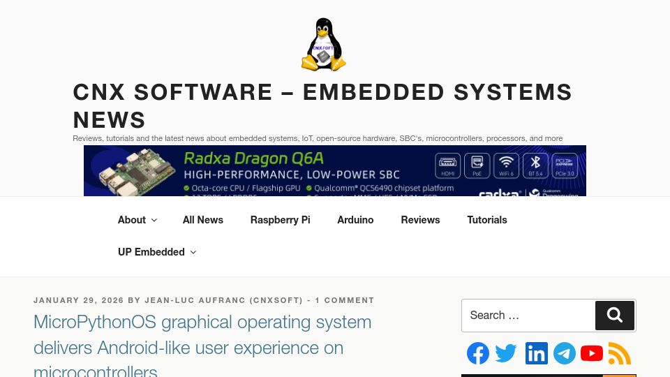 Screenshot of cnx-software.com: MicroPythonOS graphical operating system delivers Android-like user experience