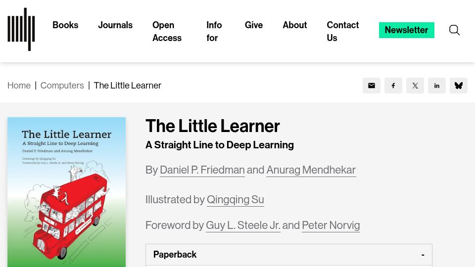 Screenshot of mitpress.mit.edu: The Little Learner: A Straight Line to Deep Learning (2023)