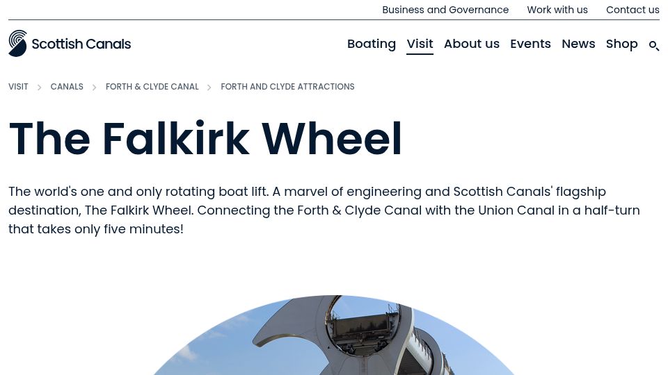 Screenshot of scottishcanals.co.uk: The Falkirk Wheel