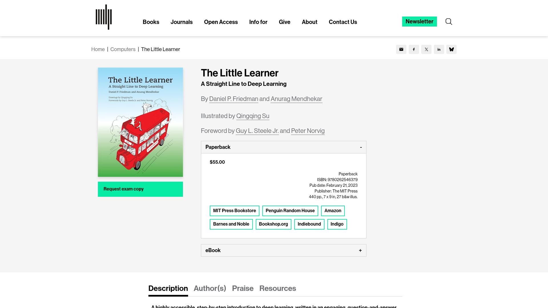 Screenshot of mitpress.mit.edu: The Little Learner: A Straight Line to Deep Learning (2023)