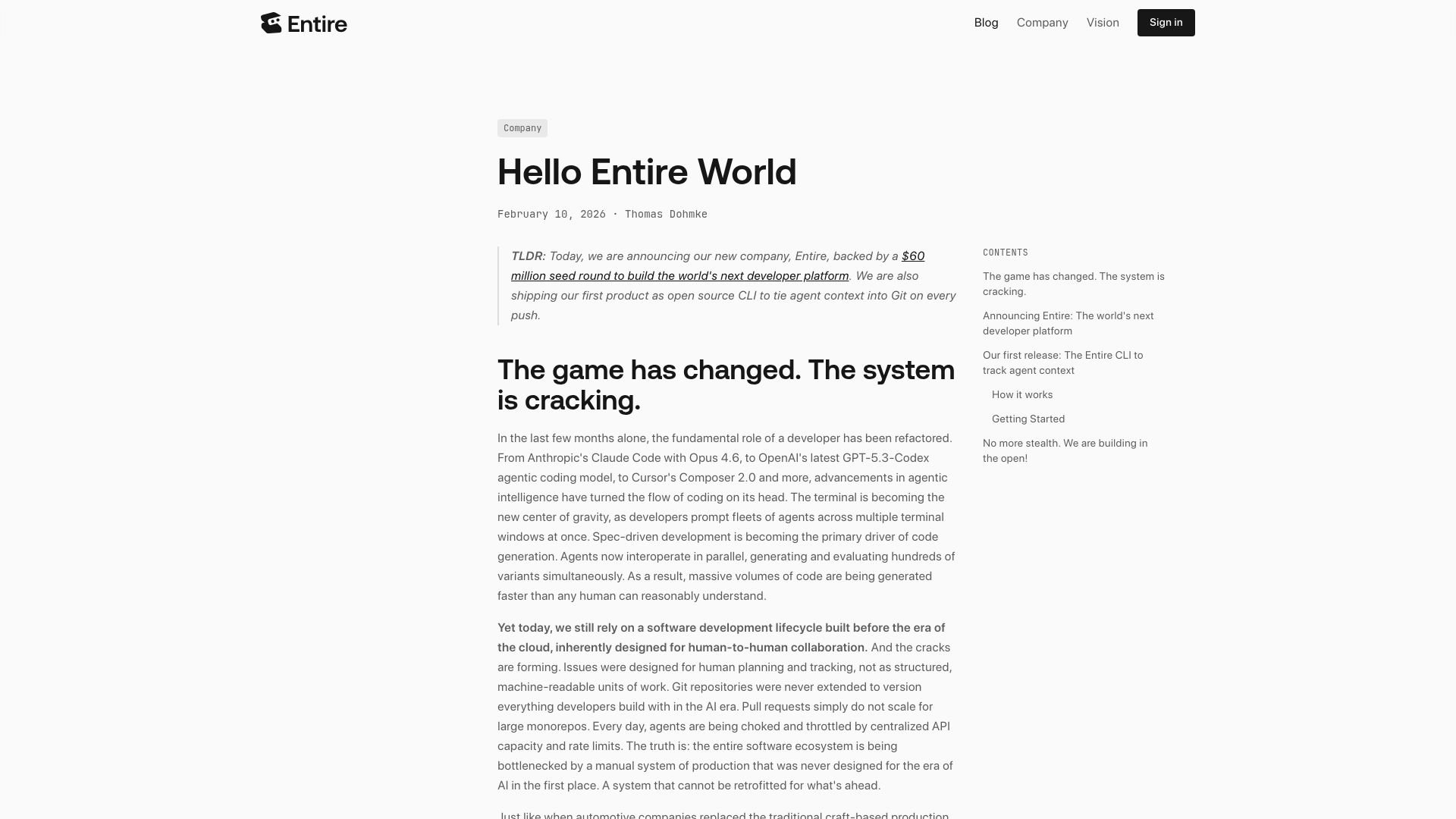 Screenshot of entire.io: Ex-GitHub CEO launches a new developer platform for AI agents