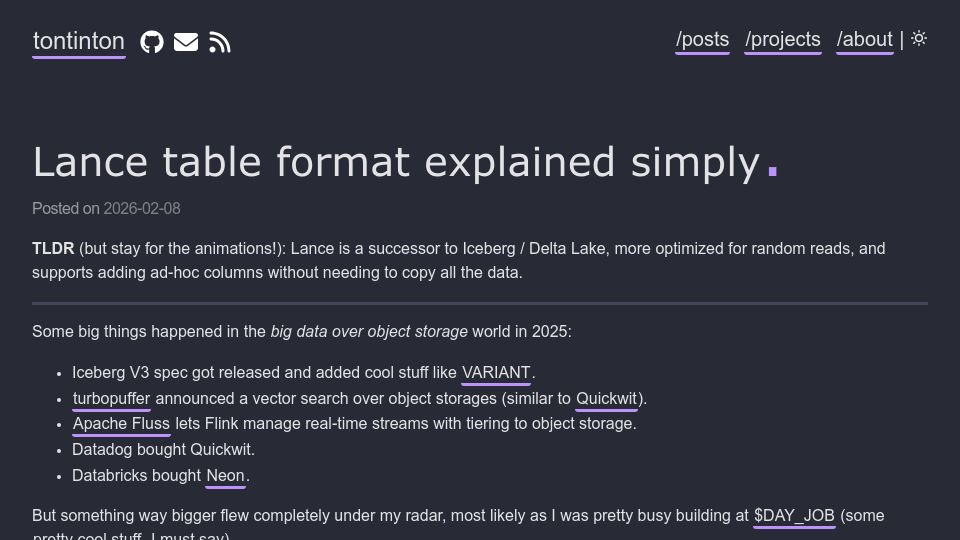 Screenshot of tontinton.com: Lance table format explained simply, stupid (Animated)