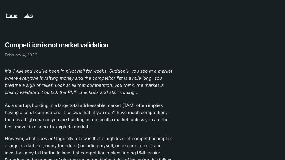 Screenshot of ablg.io: Competition is not market validation