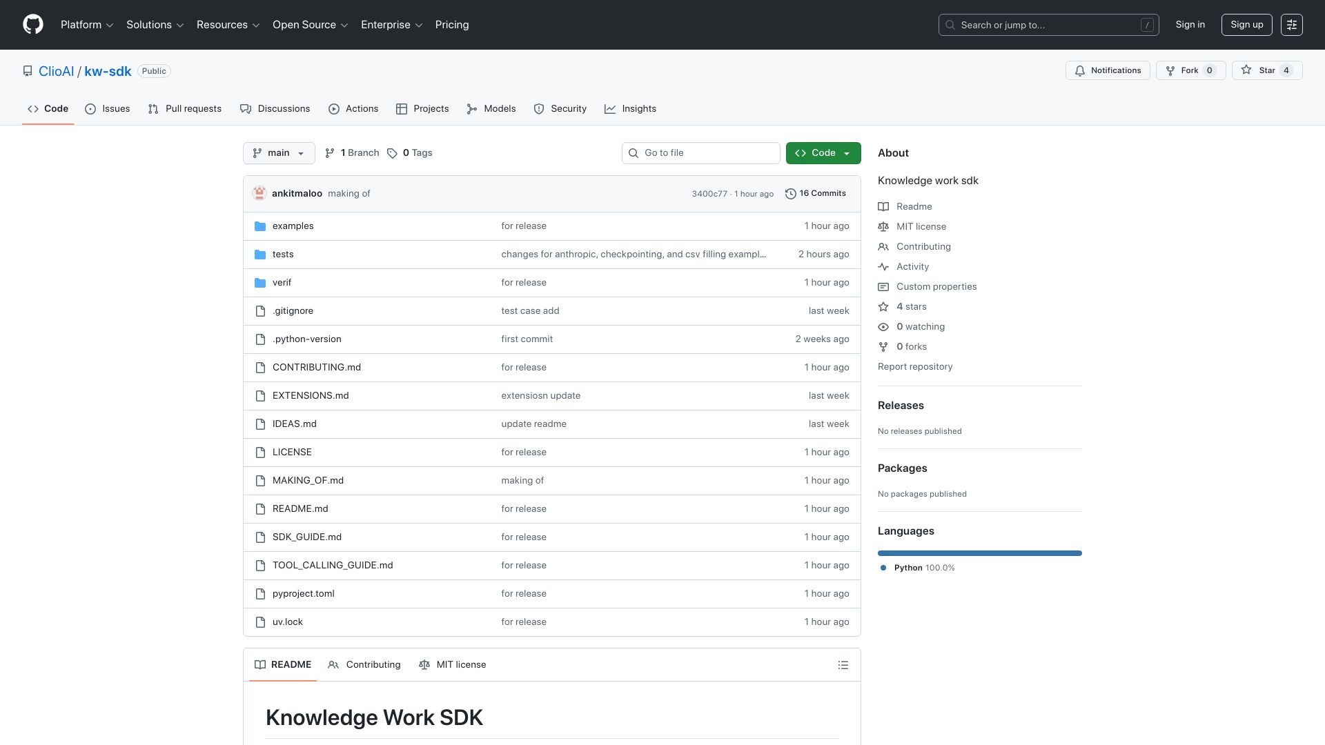 Screenshot of github.com: Show HN: Open-Source SDK for AI Knowledge Work