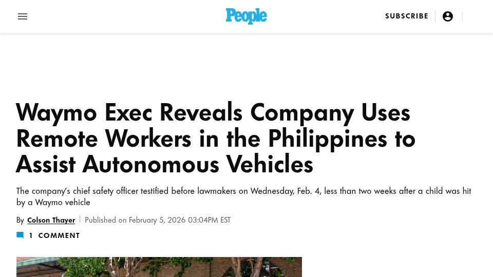 Screenshot of people.com: Waymo exec reveals company uses remote workers in the Philippines