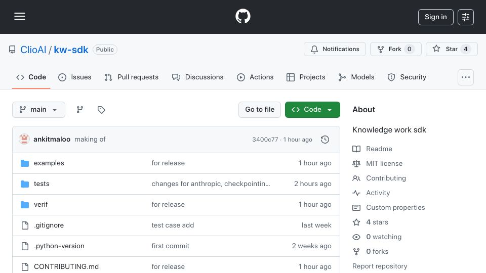 Screenshot of github.com: Show HN: Open-Source SDK for AI Knowledge Work
